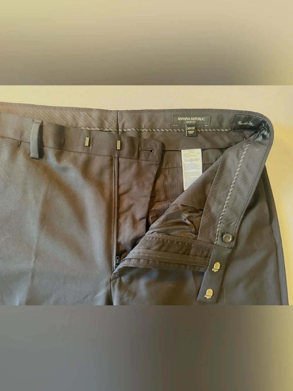 Banana Republic Marzotto Super 120S Wool Dress Pants Men's 34 X32 Black Slim Fit